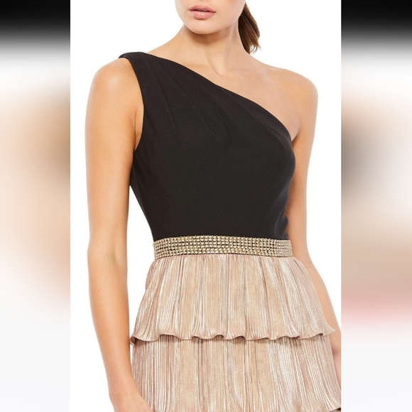 Mac Duggal Tiered One Shoulder Thigh High Slit Dress - Picture 2 of 6